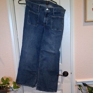 J. Crew Relaxed Fit Cotton Blue Jeans, 32P, WIDE LEG